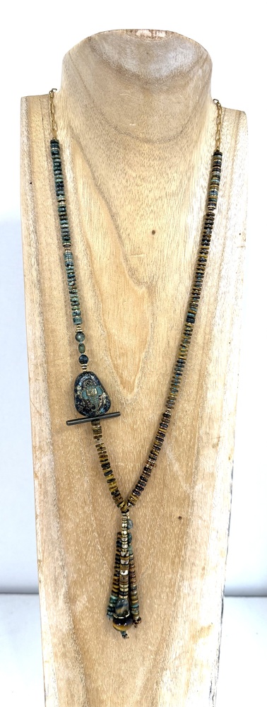 Sautoir oeil de tigre et turquoise