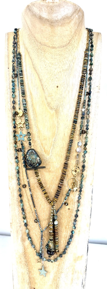 Sautoir oeil de tigre et turquoise – Image 2