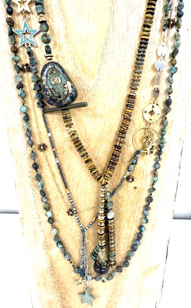 Sautoir oeil de tigre et turquoise – Image 3