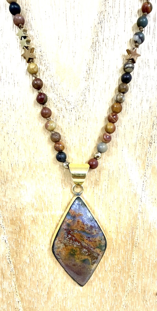 Sautoir Jaspe mokaïte et rhyolite