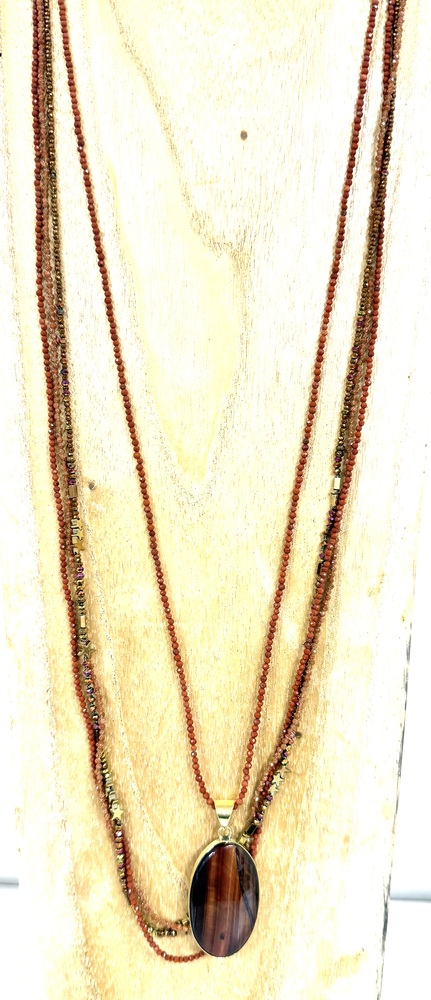 Sautoir Jaspe rouge, hématite et gold stone – Image 2