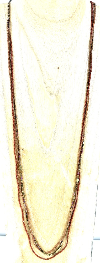 Sautoir Jaspe rouge, hématite et gold stone